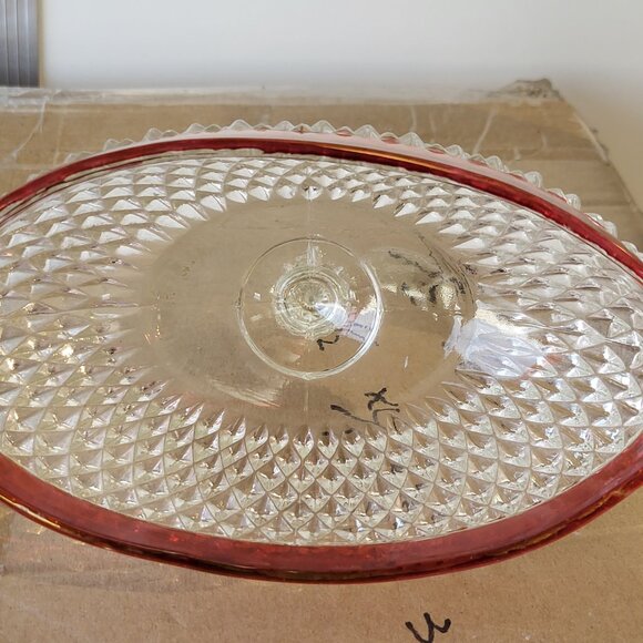 Vintage Indiana Glass Ruby Red Flash Diamond Point Oval Covered Butter Dish BINI - Picture 5 of 7